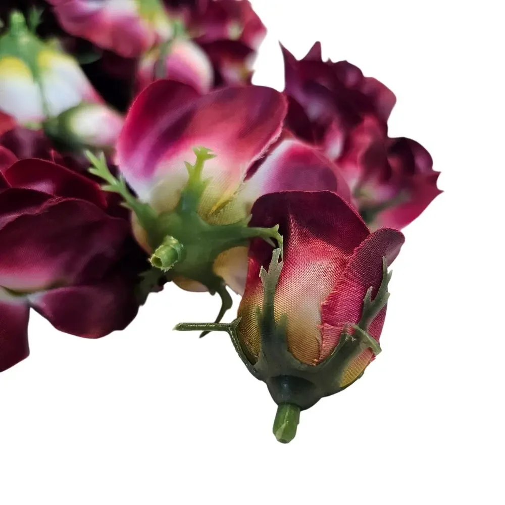 105 Wine Color Satin Rose Heads Lot Open Roses Buds Stemless Wedding Craft Decor
